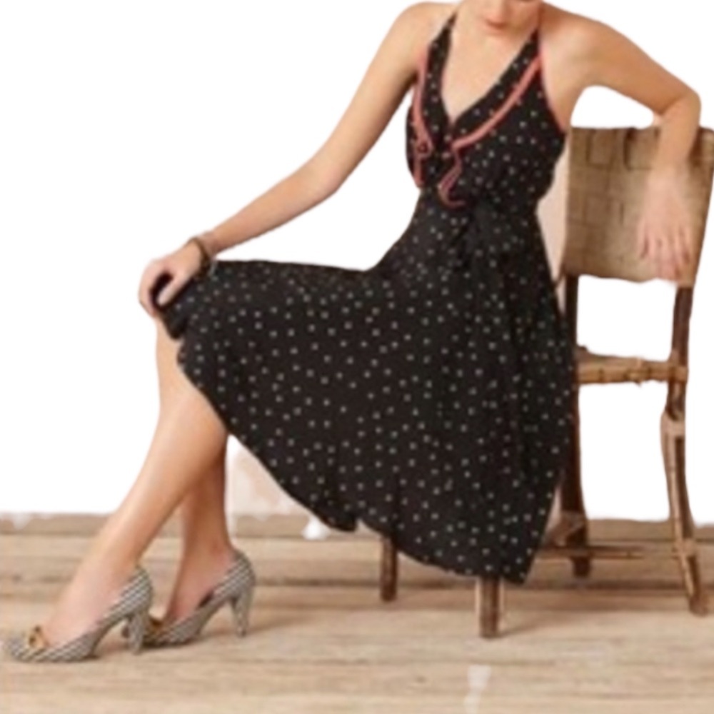 Anthropologie Girls from Savoy Gull Wing Black / White Polka Dot Halter …